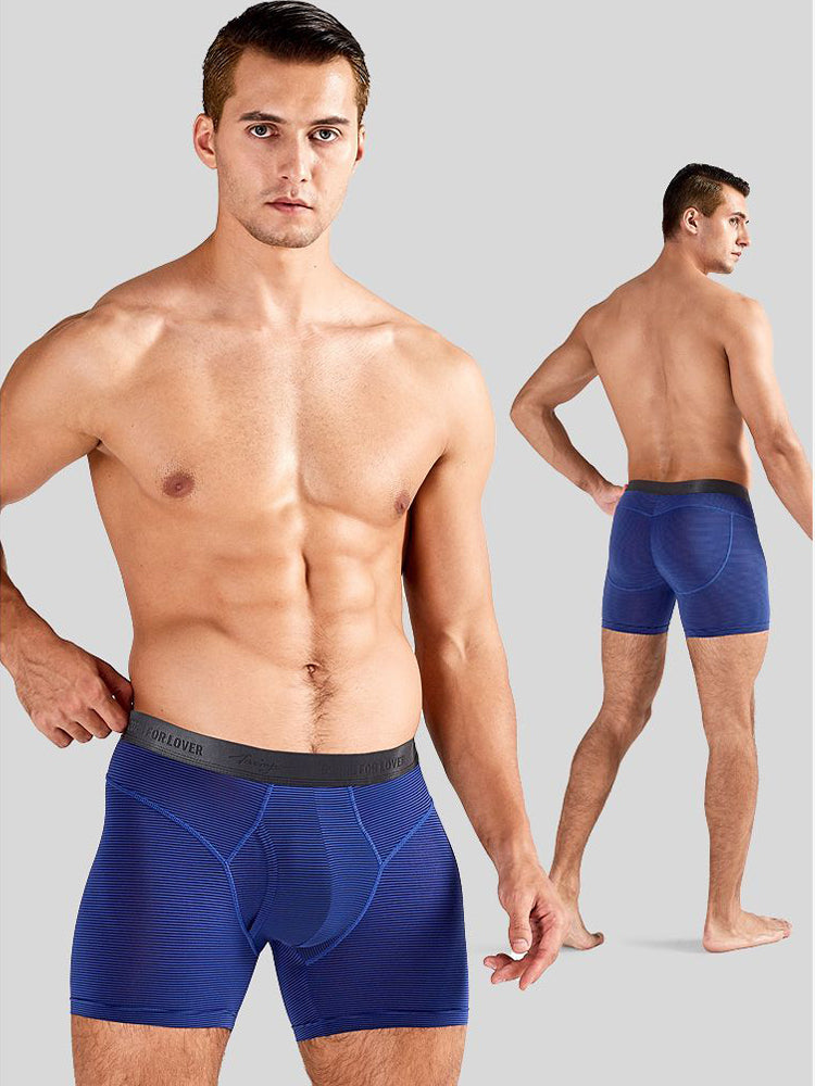2 Pack Men's 3-Way Lift Icy Silk Striped Ultra Comfort & Breathable Boxer Briefs | dmunderwear detail image 10