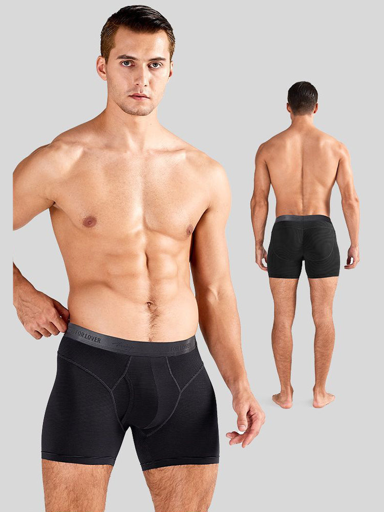 2 Pack Men's 3-Way Lift Icy Silk Striped Ultra Comfort & Breathable Boxer Briefs | dmunderwear detail image 13
