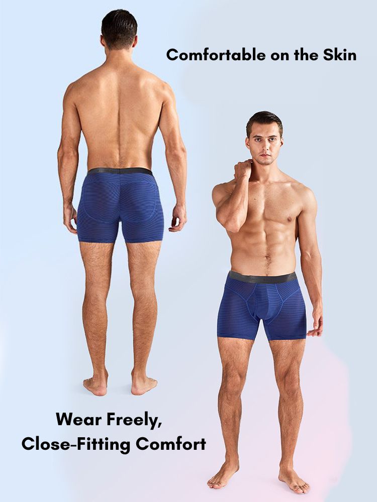 2 Pack Men's 3-Way Lift Icy Silk Striped Ultra Comfort & Breathable Boxer Briefs | dmunderwear detail image 3