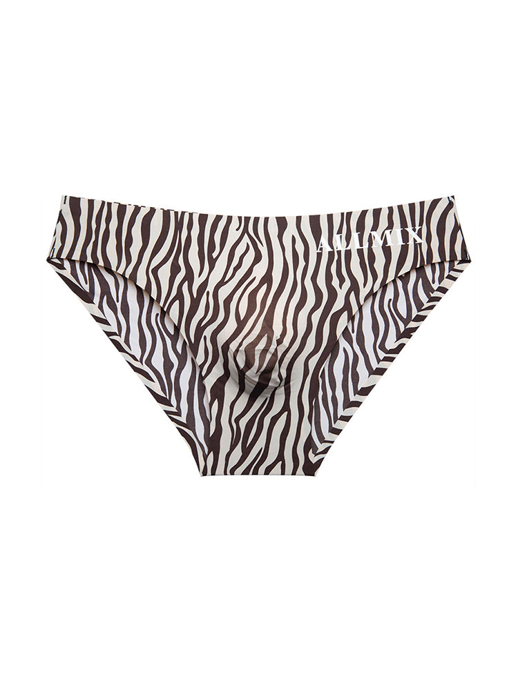 3 Pack ALLMIX Men's 3D Pouch Sexy Leopard Print Ice Silk Briefs | dmunderwear
