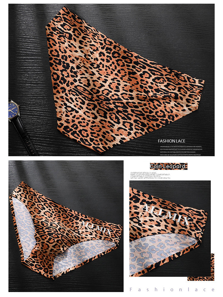 3 Pack ALLMIX Men's 3D Pouch Sexy Leopard Print Ice Silk Briefs | dmunderwear detail image 11