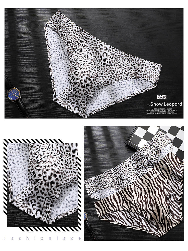 3 Pack ALLMIX Men's 3D Pouch Sexy Leopard Print Ice Silk Briefs | dmunderwear detail image 12