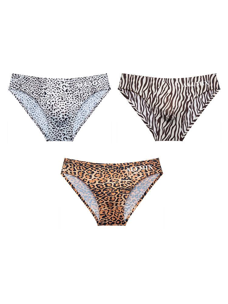 3 Pack ALLMIX Men's 3D Pouch Sexy Leopard Print Ice Silk Briefs | dmunderwear detail image 13