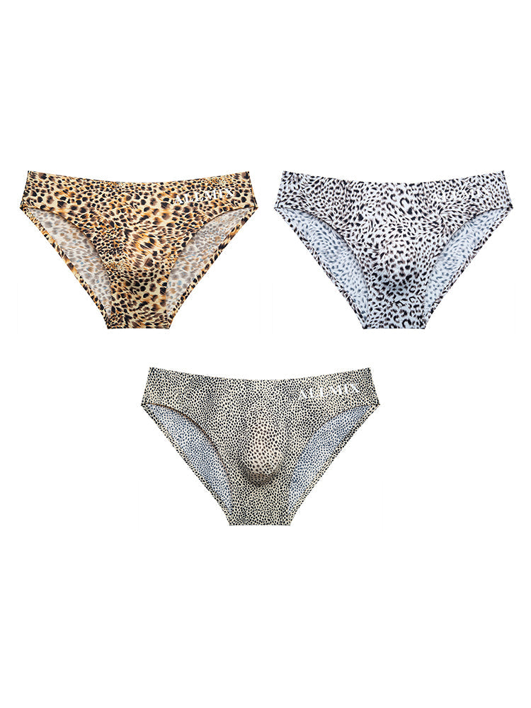 3 Pack ALLMIX Men's 3D Pouch Sexy Leopard Print Ice Silk Briefs | dmunderwear detail image 18