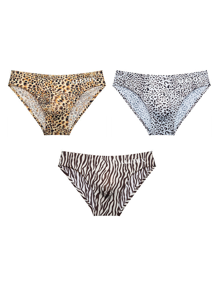 3 Pack ALLMIX Men's 3D Pouch Sexy Leopard Print Ice Silk Briefs | dmunderwear detail image 2