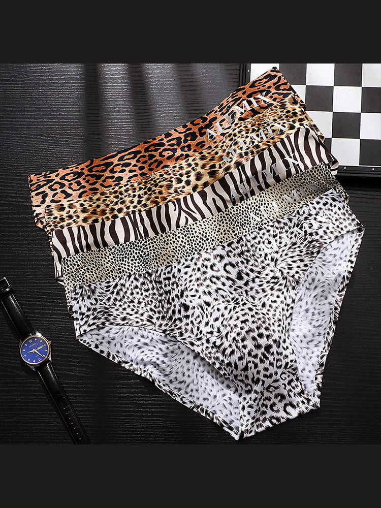 3 Pack ALLMIX Men's 3D Pouch Sexy Leopard Print Ice Silk Briefs | dmunderwear detail image 3