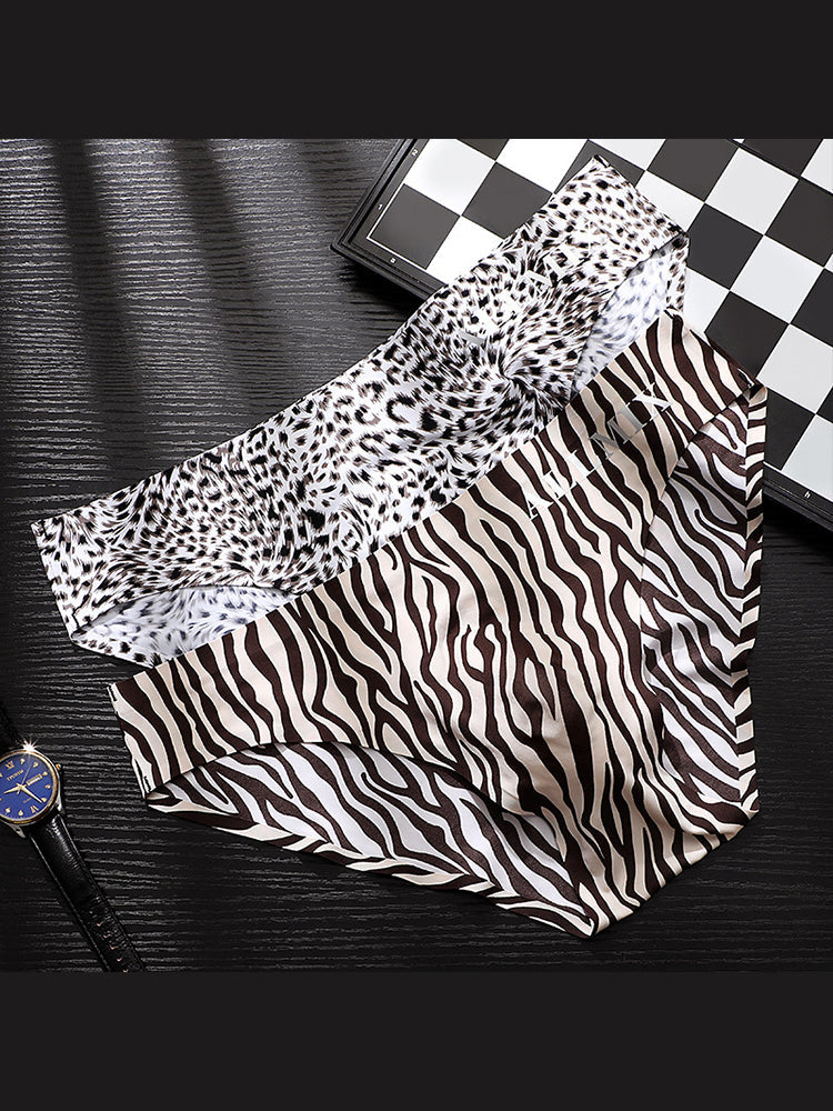 3 Pack ALLMIX Men's 3D Pouch Sexy Leopard Print Ice Silk Briefs | dmunderwear detail image 4