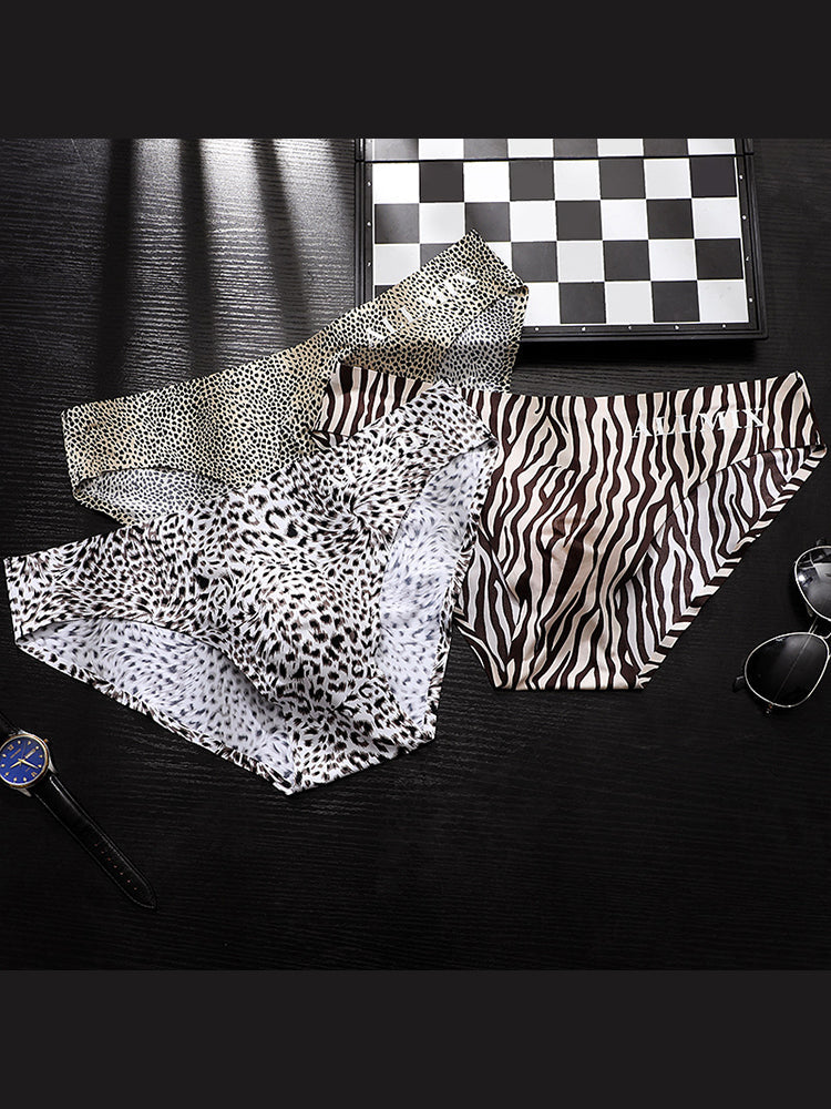 3 Pack ALLMIX Men's 3D Pouch Sexy Leopard Print Ice Silk Briefs | dmunderwear detail image 5