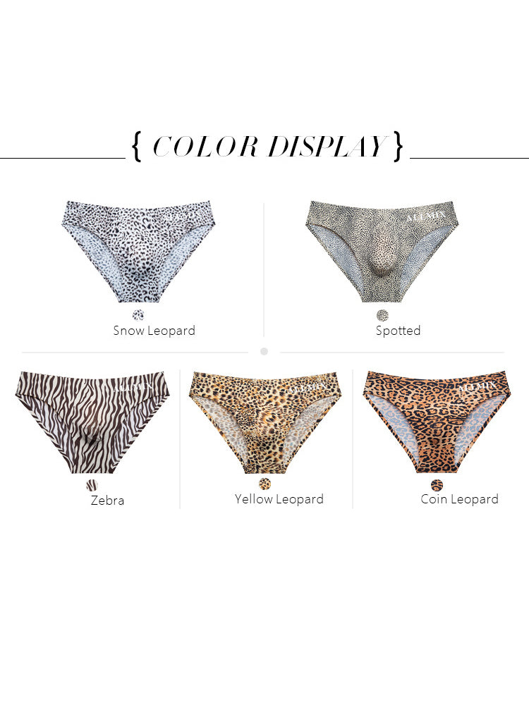 3 Pack ALLMIX Men's 3D Pouch Sexy Leopard Print Ice Silk Briefs | dmunderwear detail image 7