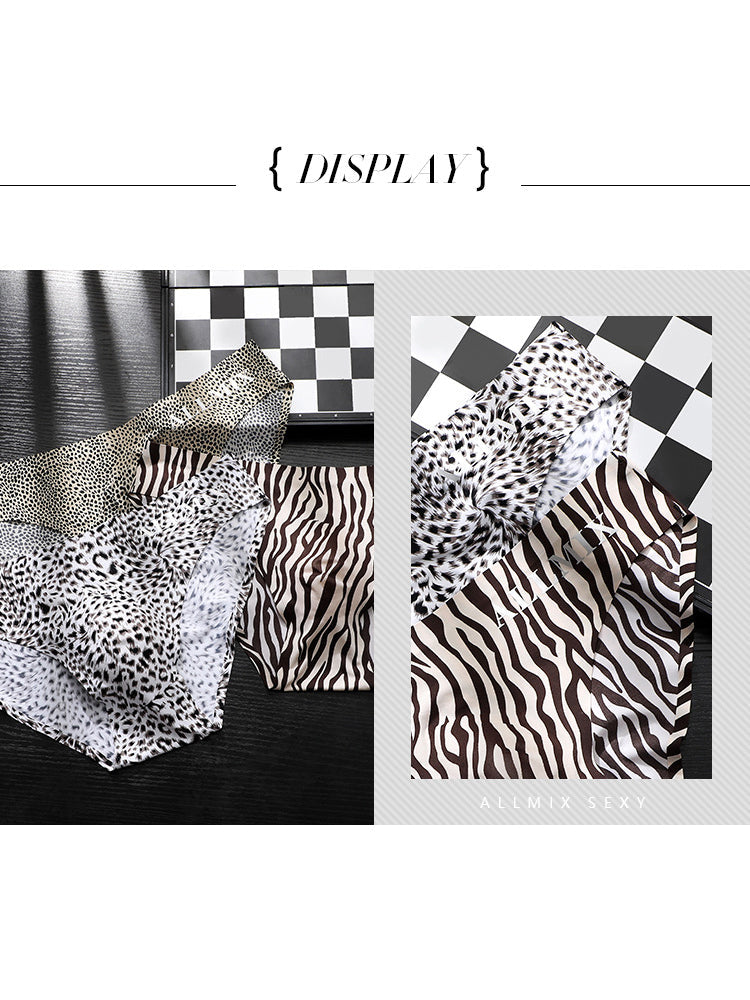 3 Pack ALLMIX Men's 3D Pouch Sexy Leopard Print Ice Silk Briefs | dmunderwear detail image 9