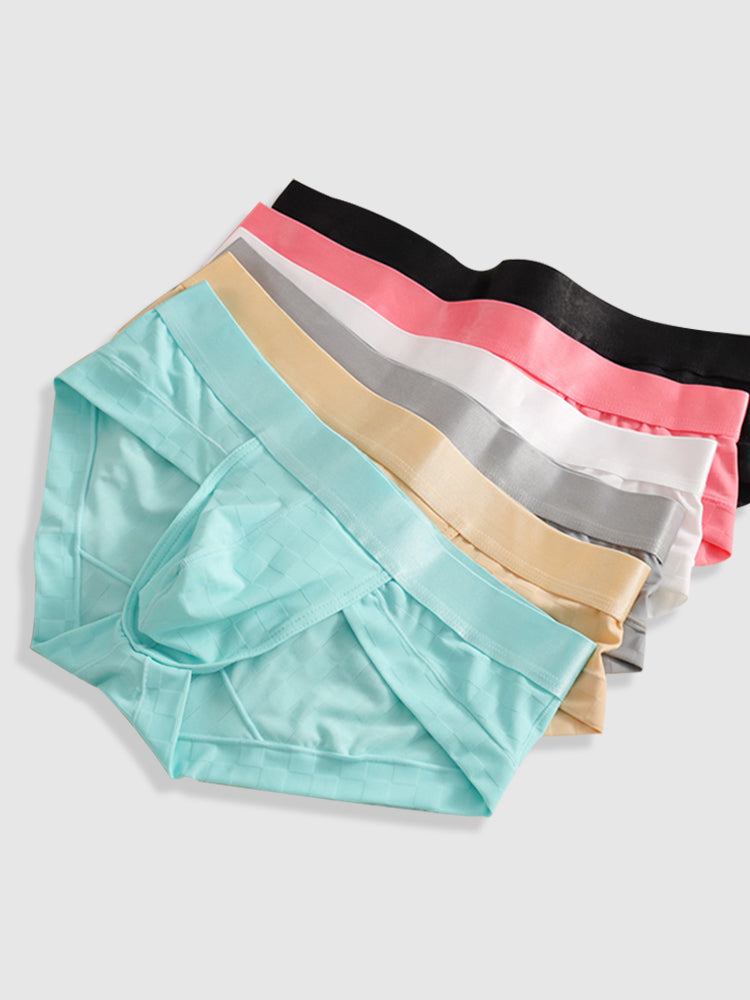 3 Pack Men's Cooling Silktech Briefs - U-Pouch Design & Checkered Antibacterial Lining | dmunderwear