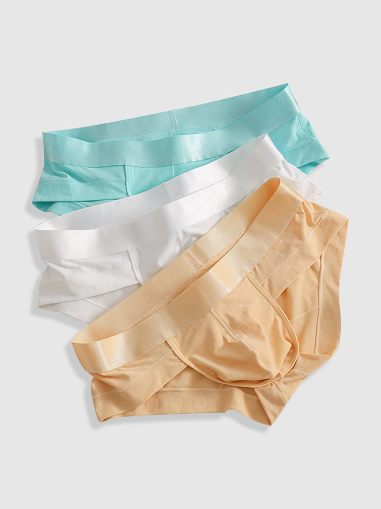 3 Pack Men's Cooling Silktech Briefs - U-Pouch Design & Checkered Antibacterial Lining | dmunderwear detail image 11