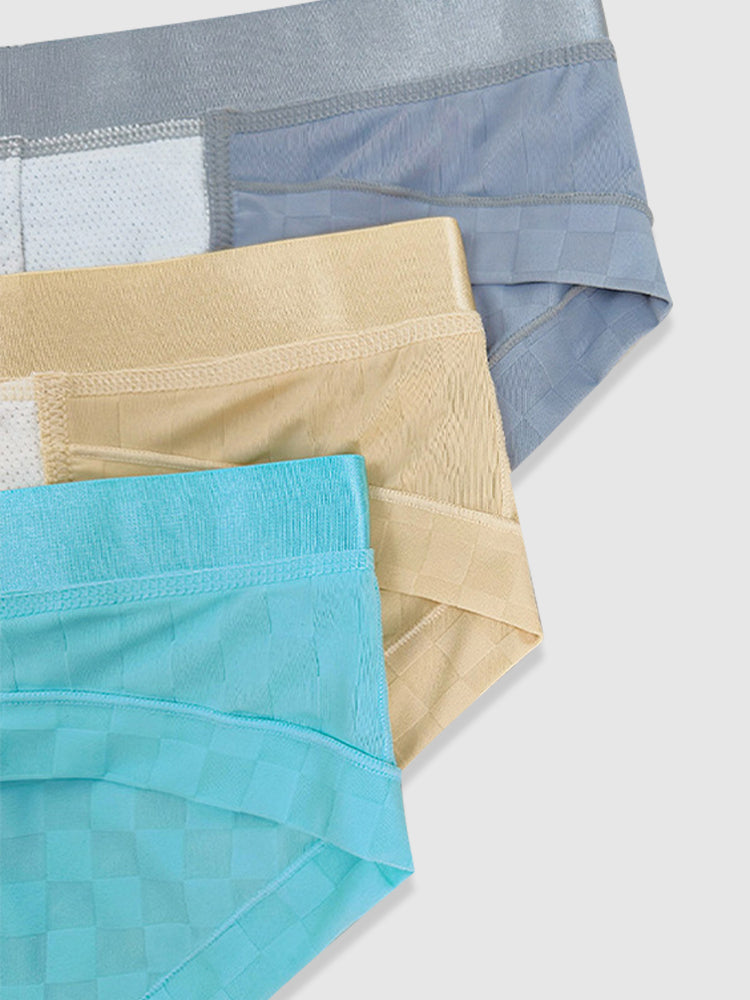 3 Pack Men's Cooling Silktech Briefs - U-Pouch Design & Checkered Antibacterial Lining | dmunderwear detail image 15