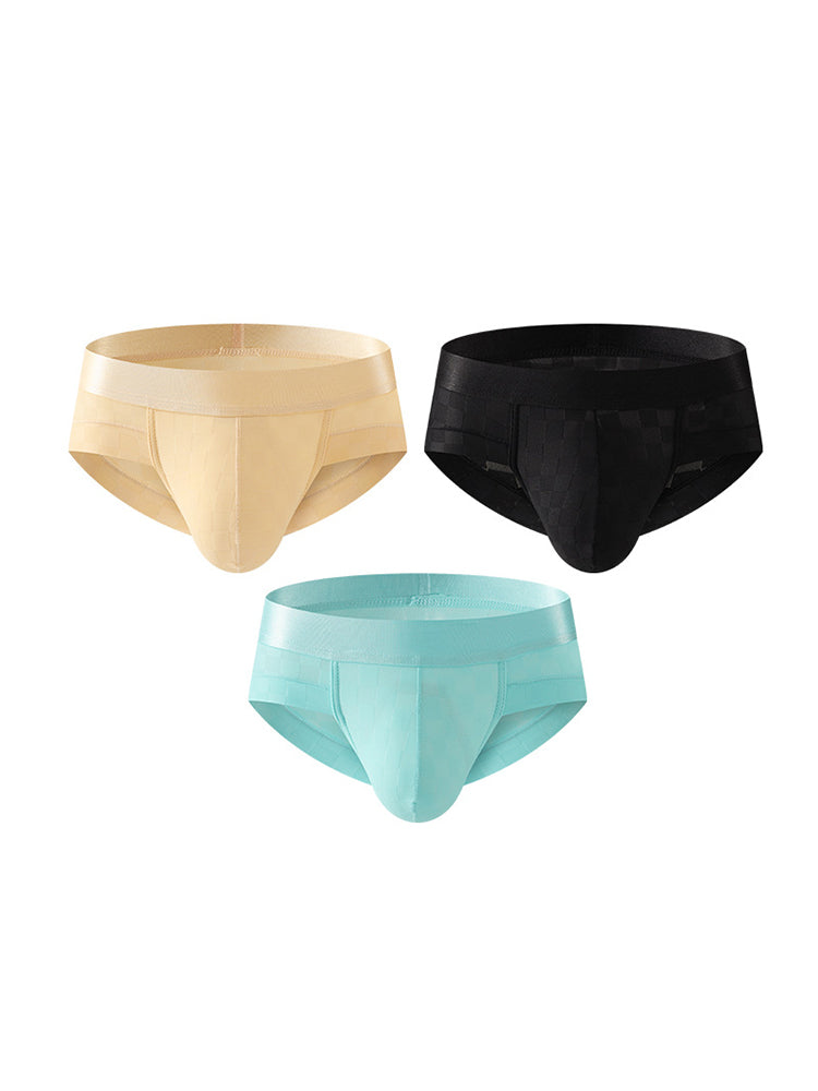 3 Pack Men's Cooling Silktech Briefs - U-Pouch Design & Checkered Antibacterial Lining | dmunderwear detail image 17