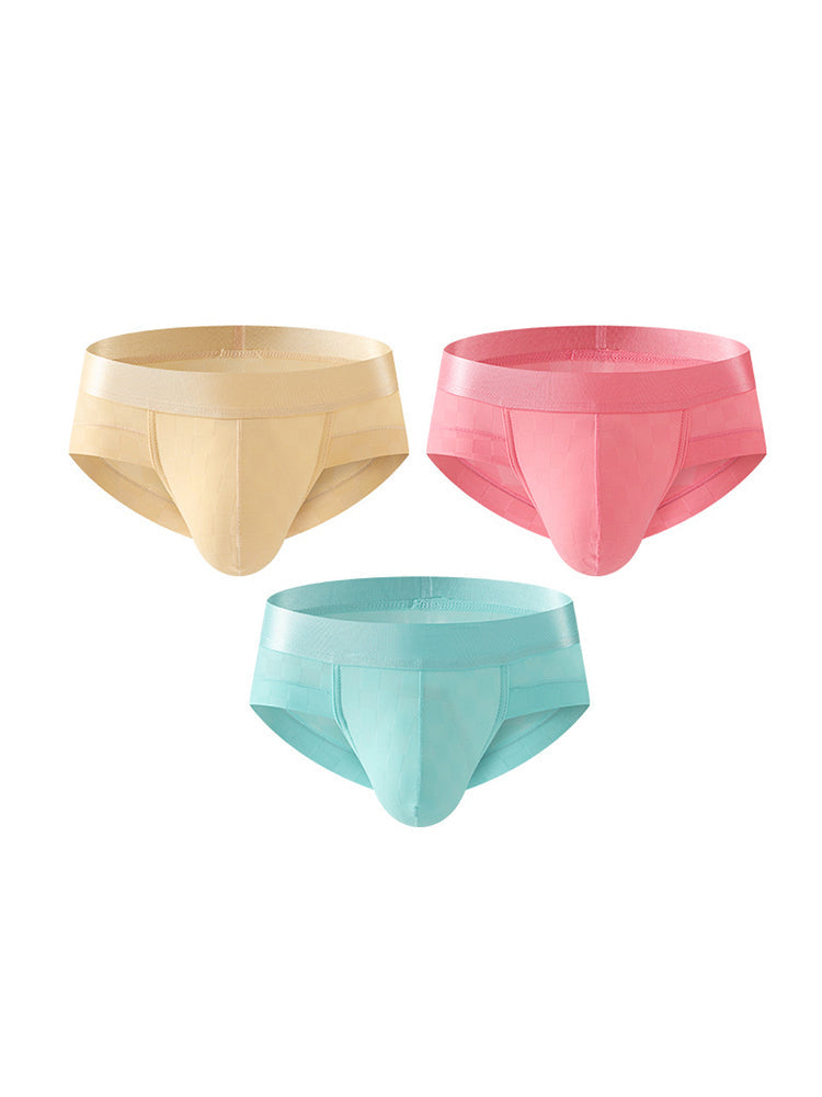 3 Pack Men's Cooling Silktech Briefs - U-Pouch Design & Checkered Antibacterial Lining | dmunderwear detail image 2