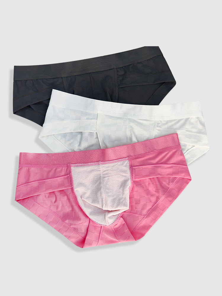 3 Pack Men's Cooling Silktech Briefs - U-Pouch Design & Checkered Antibacterial Lining | dmunderwear detail image 9