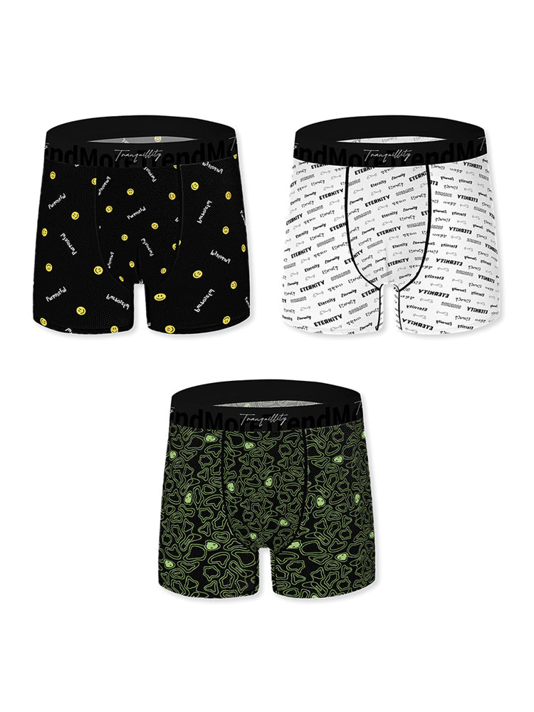 3 Pack Men's Bold Prints Antibacterial Cooling Touch All-Season Boxer Briefs | dmunderwear detail image 2