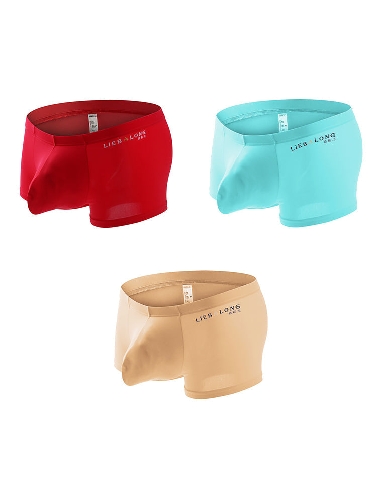 3 Pack Men's Breathable Ice Silk Double-Layered Big Pouch Sexy Boxer Briefs | dmunderwear detail image 20
