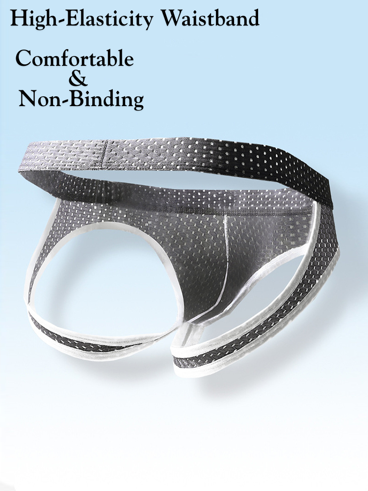 3 Pack Men's Breathable Mesh Ice Silk Sexy Stretch Fit Jockstrap | dmunderwear detail image 3