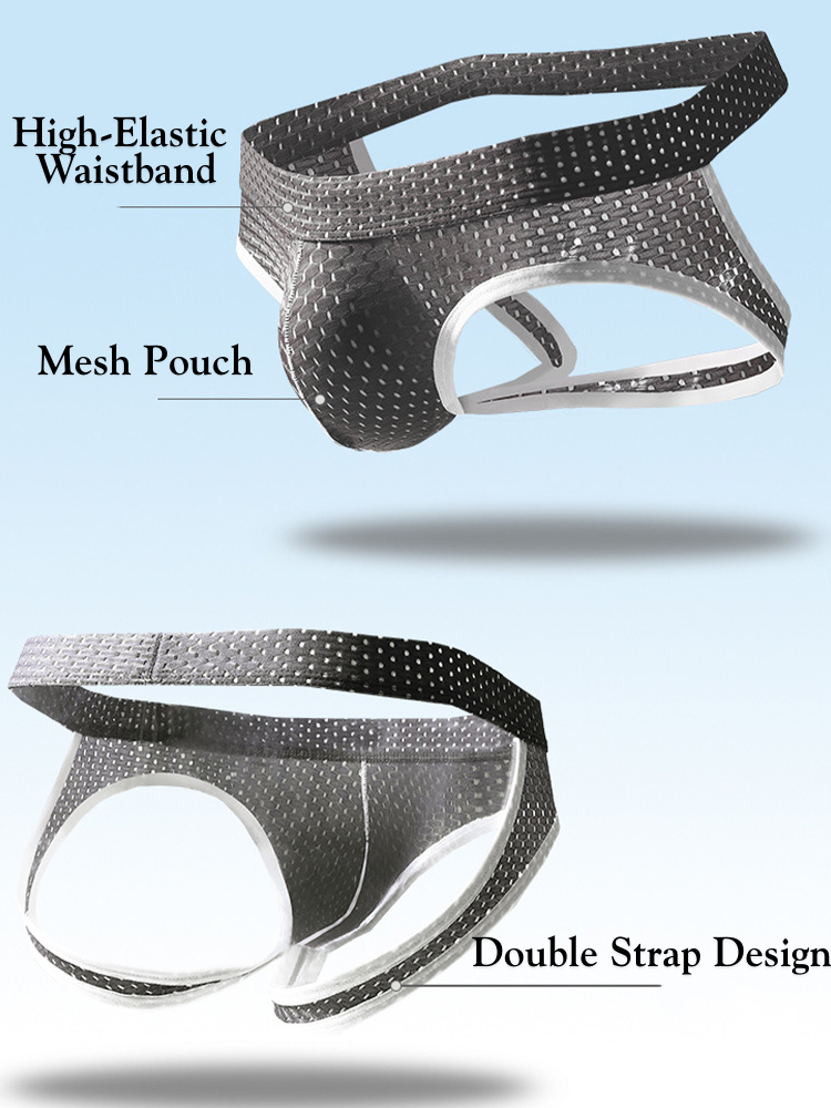 3 Pack Men's Breathable Mesh Ice Silk Sexy Stretch Fit Jockstrap | dmunderwear detail image 5