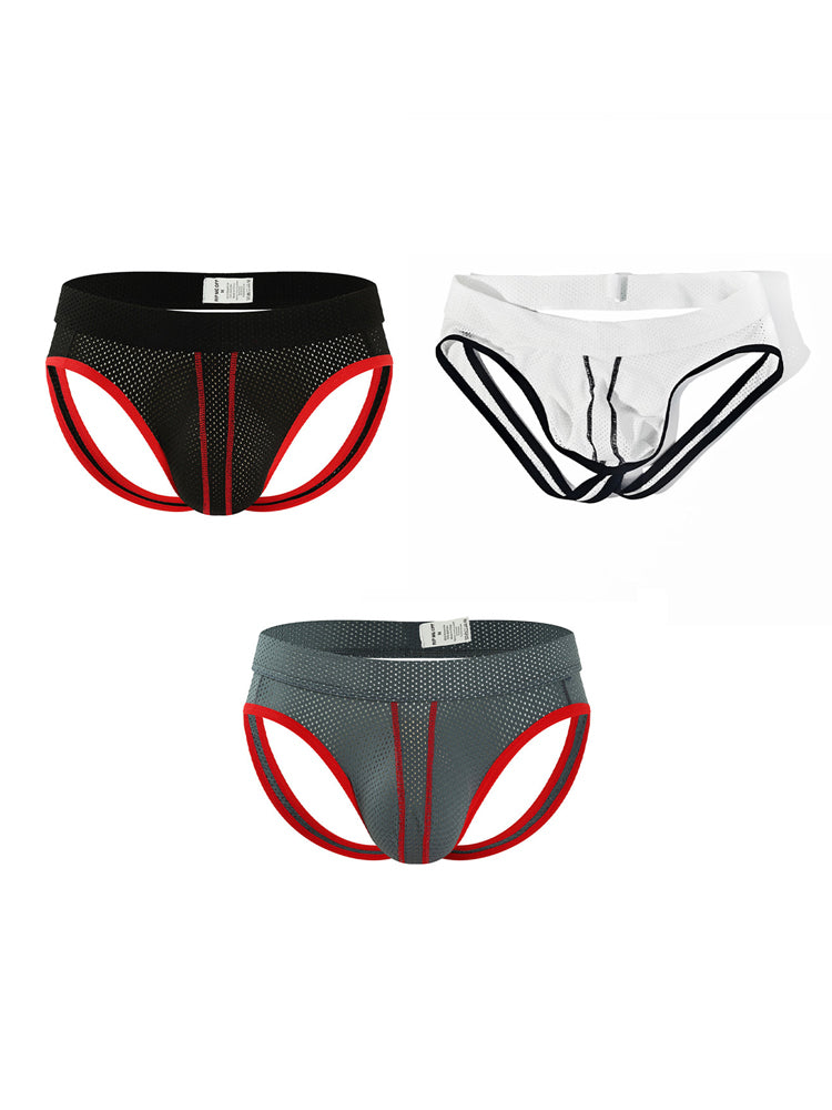 3 Pack Men's Breathable Mesh Sexy Moisture-Wicking 3D Cutting Jockstrap | dmunderwear detail image 7