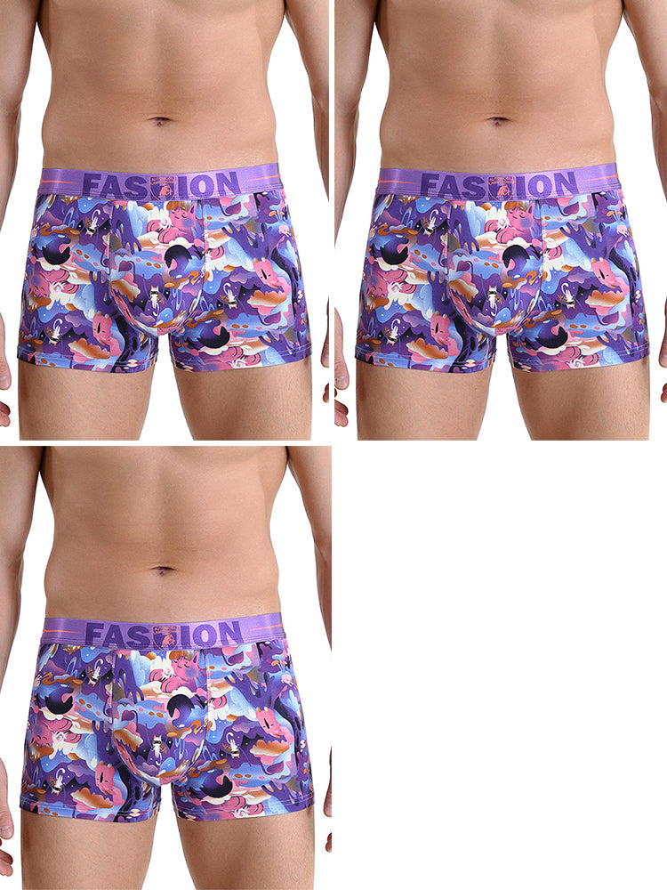 3 Pack Men's Cartoon Modal Printed Briefs And Trunks | dmunderwear detail image 12