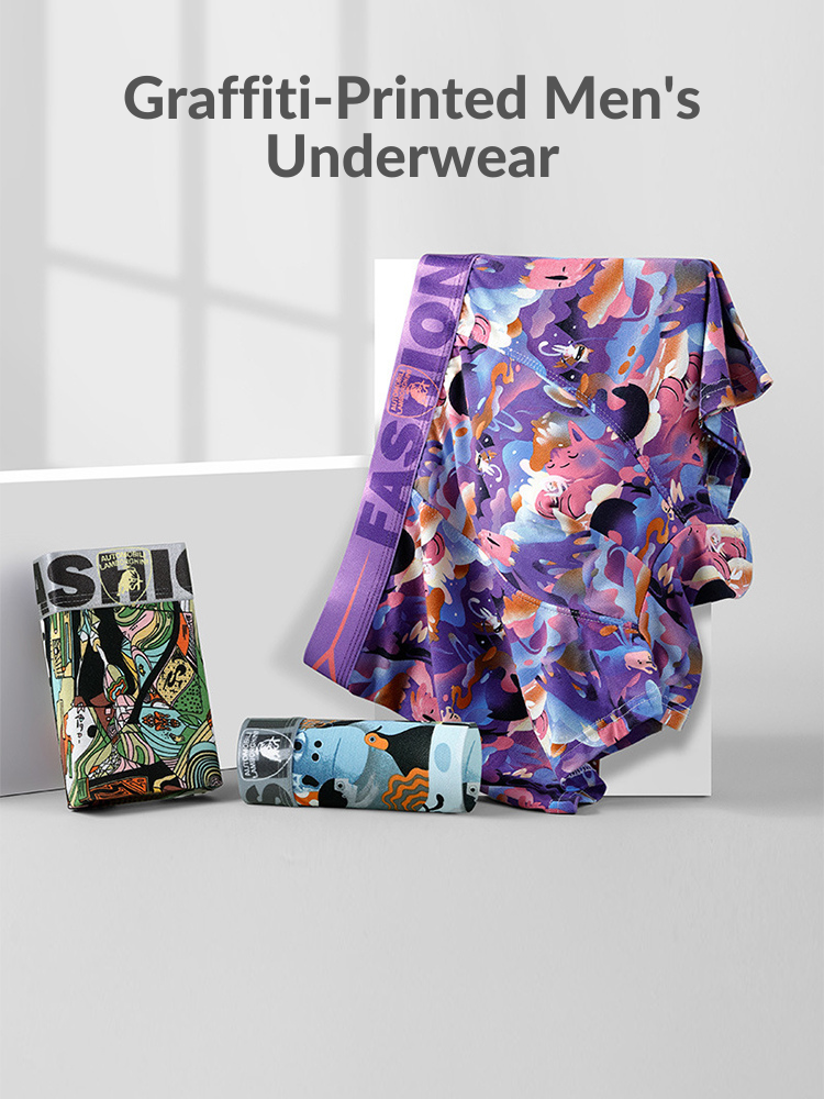 3 Pack Men's Cartoon Modal Printed Briefs And Trunks | dmunderwear detail image 19