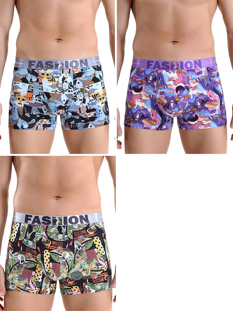 3 Pack Men's Cartoon Modal Printed Briefs And Trunks | dmunderwear detail image 2