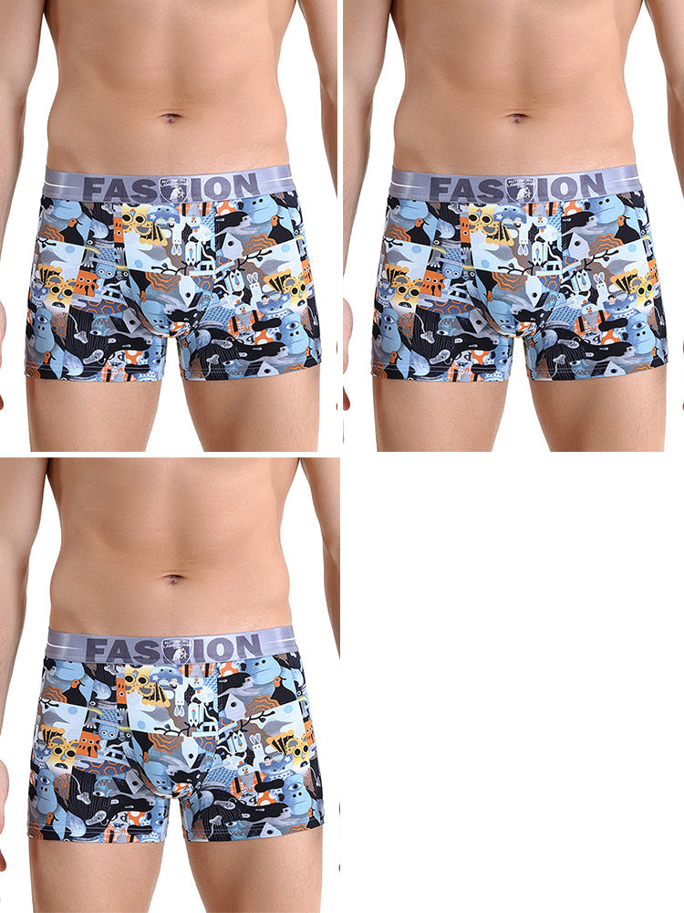 3 Pack Men's Cartoon Modal Printed Briefs And Trunks | dmunderwear detail image 7