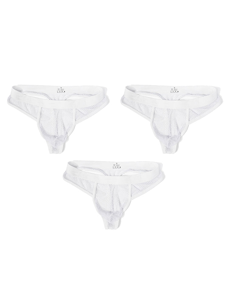 3 Pack Men's Comfort Mesh Cooling Sheer Sexy Stretch Fabric Thongs | dmunderwear detail image 12