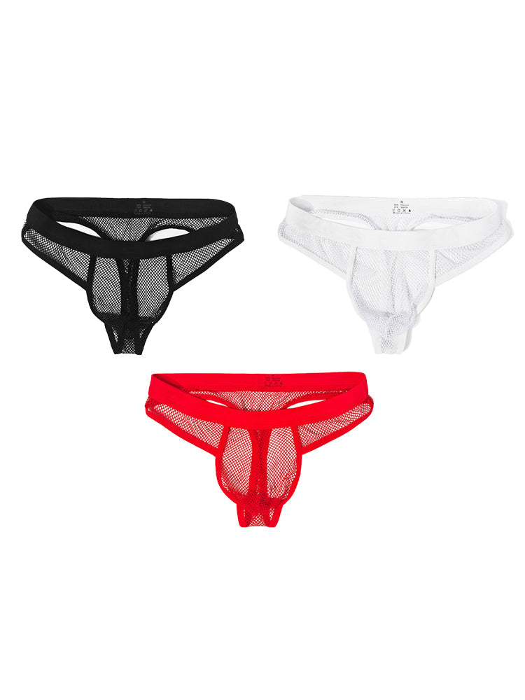 3 Pack Men's Comfort Mesh Cooling Sheer Sexy Stretch Fabric Thongs | dmunderwear detail image 2