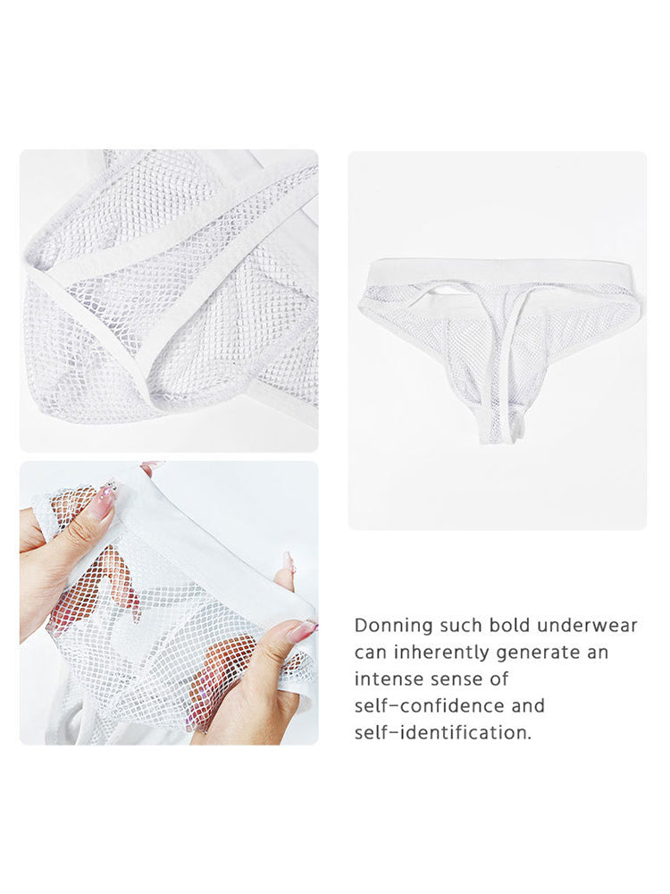 3 Pack Men's Comfort Mesh Cooling Sheer Sexy Stretch Fabric Thongs | dmunderwear detail image 6
