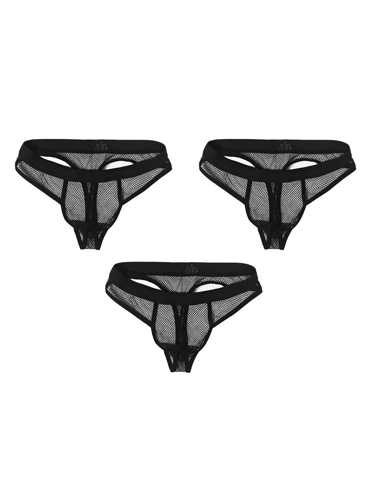 3 Pack Men's Comfort Mesh Cooling Sheer Sexy Stretch Fabric Thongs | dmunderwear detail image 7