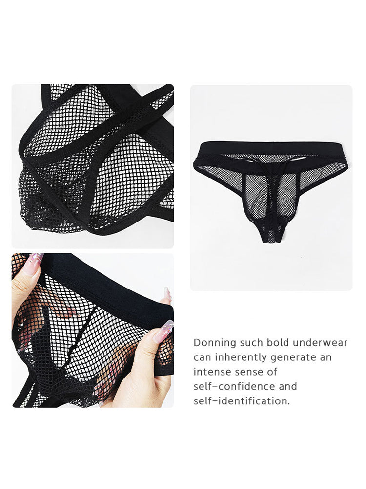 3 Pack Men's Comfort Mesh Cooling Sheer Sexy Stretch Fabric Thongs | dmunderwear detail image 8