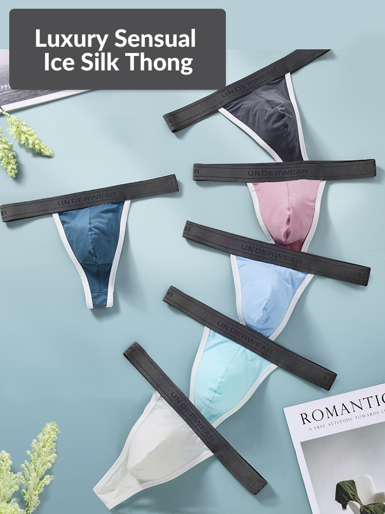 3 Pack Men's Contoured Pouch Ice Silk Thong | dmunderwear detail image 11