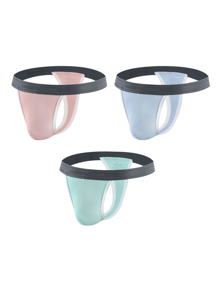 3 Pack Men's Contoured Pouch Ice Silk Thong | dmunderwear detail image 16