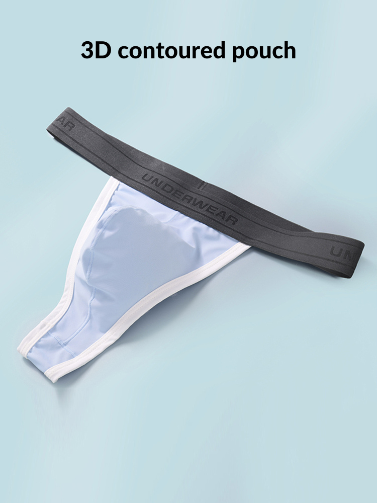 3 Pack Men's Contoured Pouch Ice Silk Thong | dmunderwear detail image 3