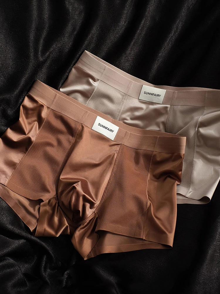 3 Pack Men's Cooling Satin-Mesh Seamless Ice Silk Antibacterial Trunks | dmunderwear detail image 10