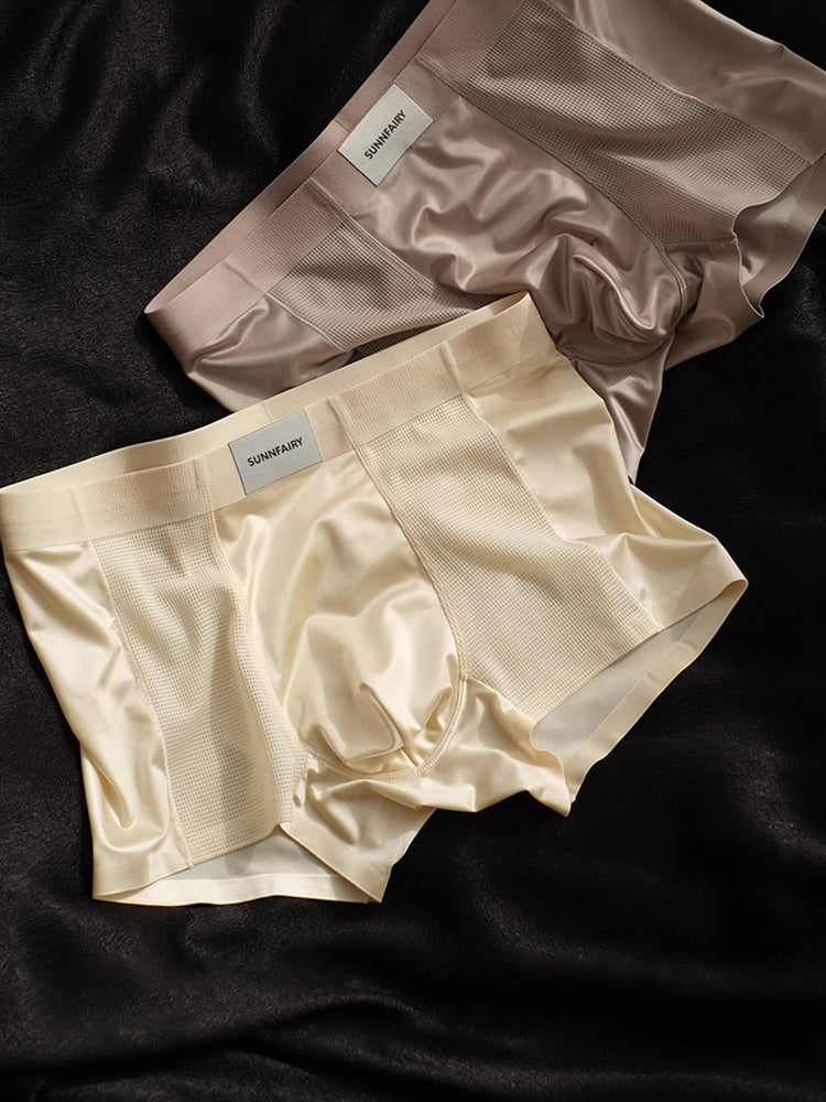 3 Pack Men's Cooling Satin-Mesh Seamless Ice Silk Antibacterial Trunks | dmunderwear detail image 11