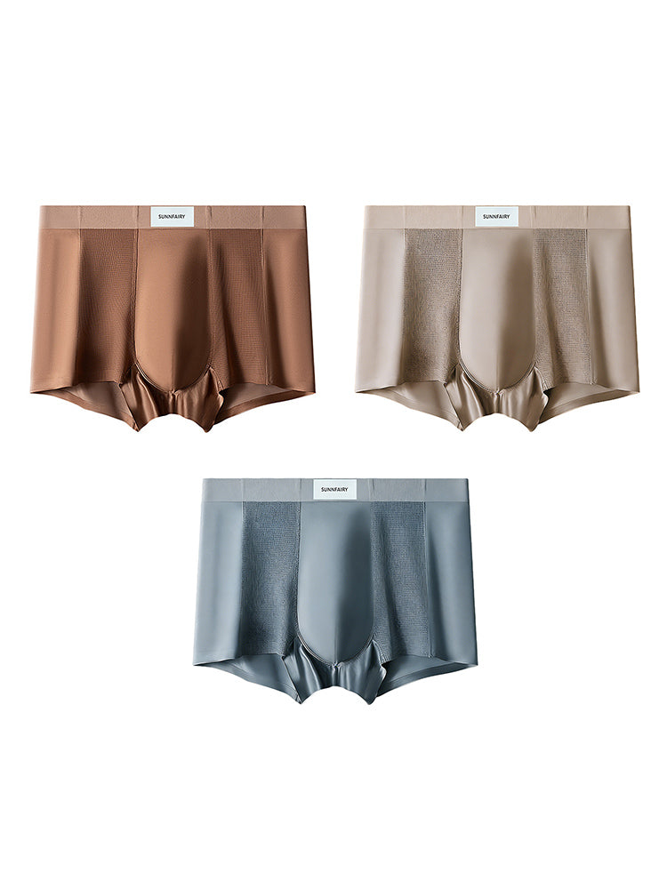 3 Pack Men's Cooling Satin-Mesh Seamless Ice Silk Antibacterial Trunks | dmunderwear detail image 14