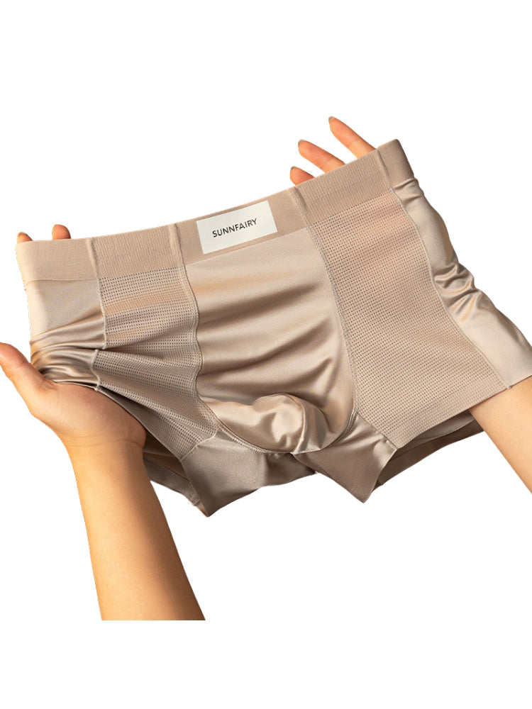 3 Pack Men's Cooling Satin-Mesh Seamless Ice Silk Antibacterial Trunks | dmunderwear detail image 18