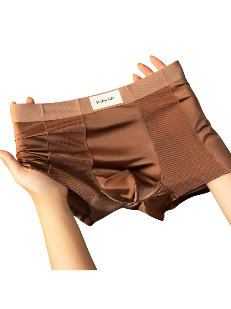 3 Pack Men's Cooling Satin-Mesh Seamless Ice Silk Antibacterial Trunks | dmunderwear detail image 19