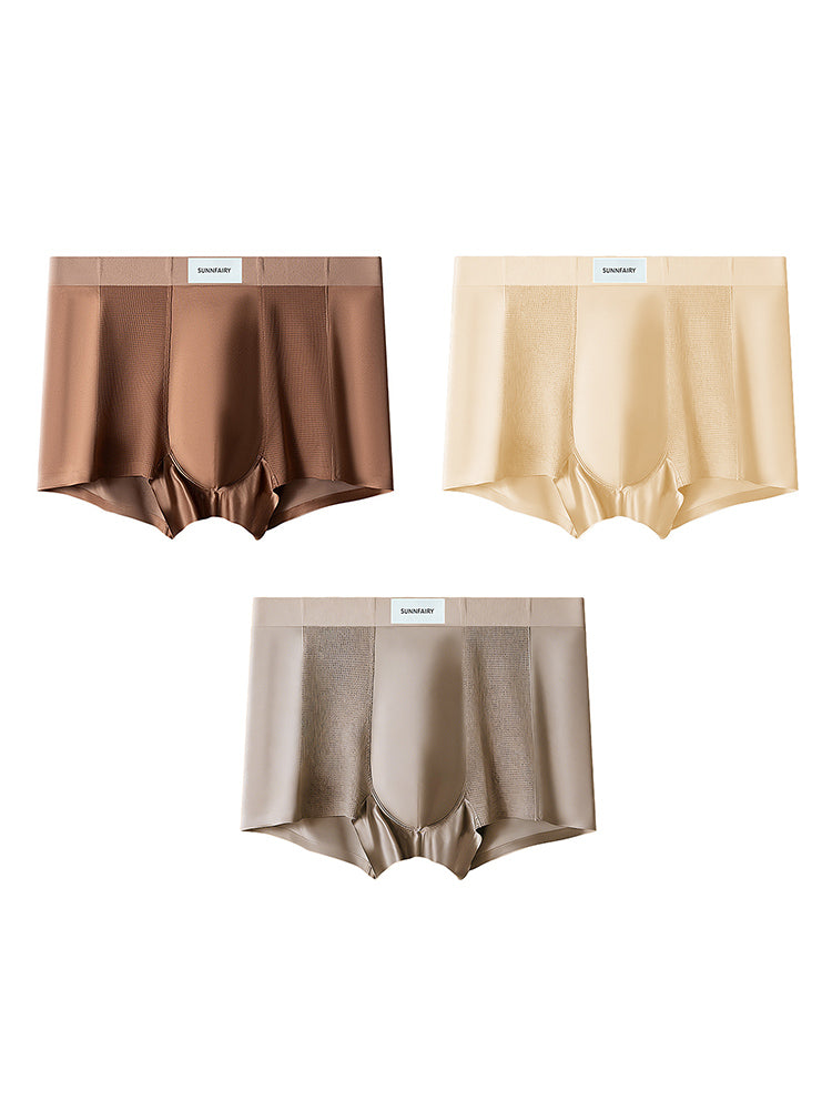 3 Pack Men's Cooling Satin-Mesh Seamless Ice Silk Antibacterial Trunks | dmunderwear detail image 2