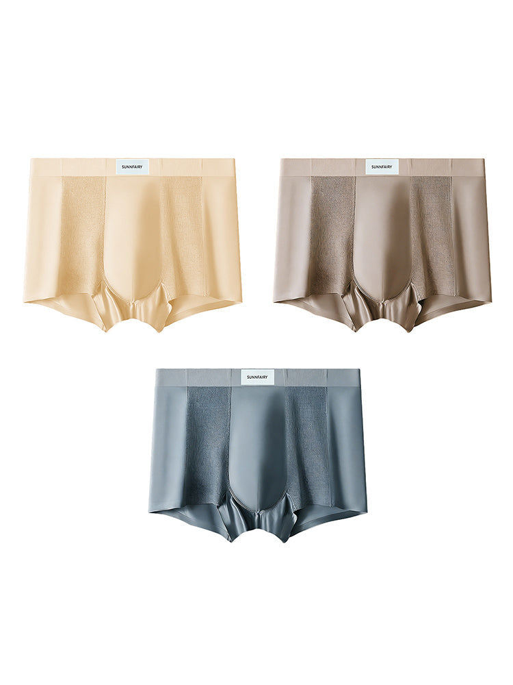 3 Pack Men's Cooling Satin-Mesh Seamless Ice Silk Antibacterial Trunks | dmunderwear detail image 20