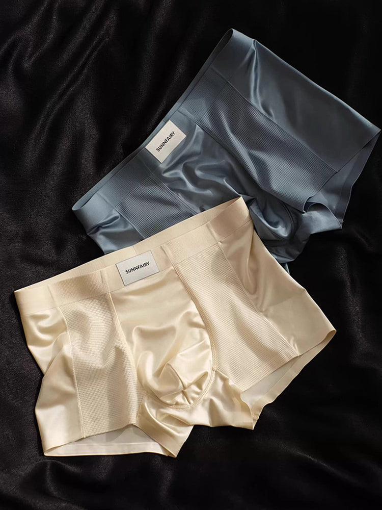 3 Pack Men's Cooling Satin-Mesh Seamless Ice Silk Antibacterial Trunks | dmunderwear detail image 6