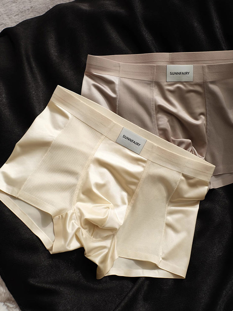 3 Pack Men's Cooling Satin-Mesh Seamless Ice Silk Antibacterial Trunks | dmunderwear detail image 7