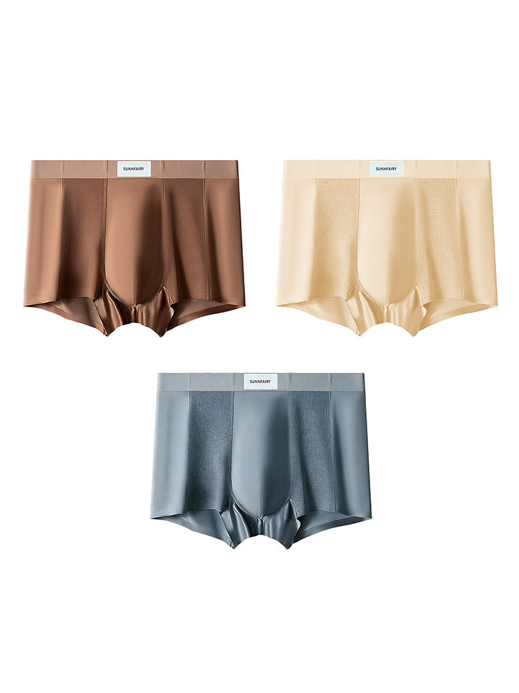 3 Pack Men's Cooling Satin-Mesh Seamless Ice Silk Antibacterial Trunks | dmunderwear detail image 8