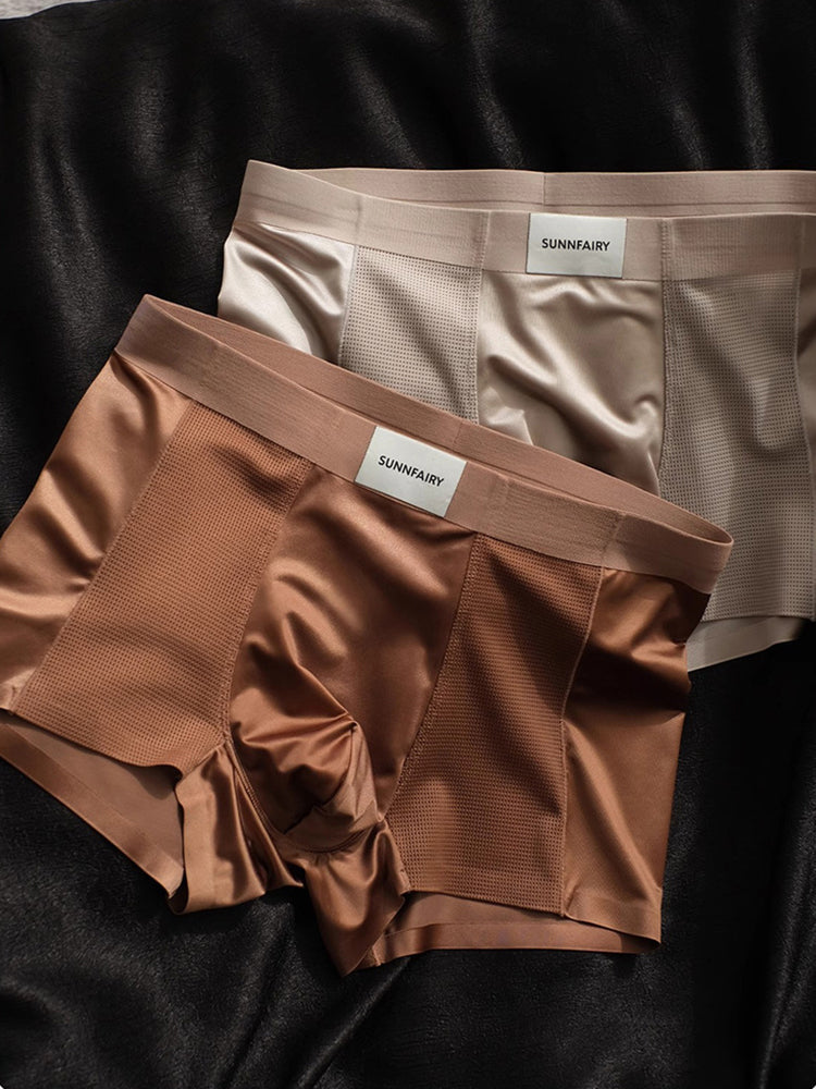3 Pack Men's Cooling Satin-Mesh Seamless Ice Silk Antibacterial Trunks | dmunderwear detail image 9