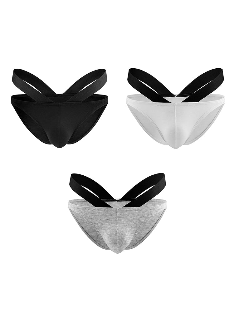 3-pack Men's Double-layer Pouch V-neck Double-waist Bikini | dmunderwear detail image 17