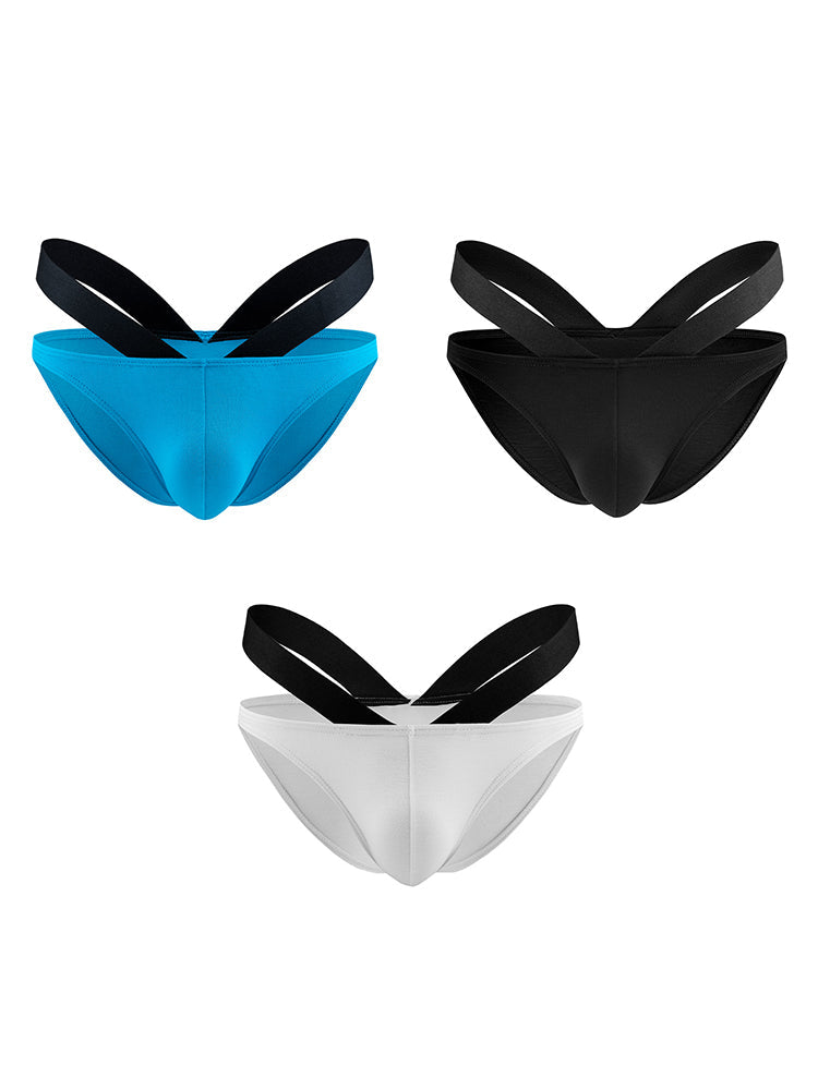 3-pack Men's Double-layer Pouch V-neck Double-waist Bikini | dmunderwear detail image 2